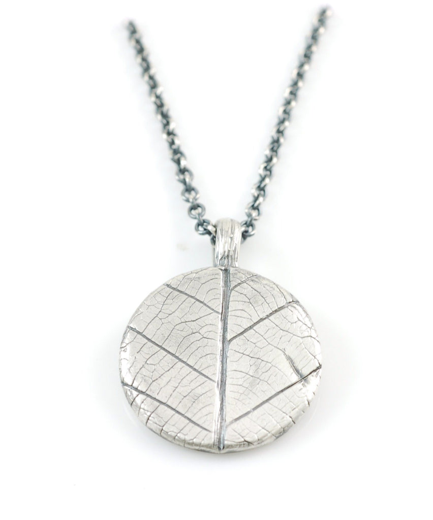 Leaf Imprint Pendant in Sterling Silver - Made to Order - Beth Cyr Handmade Jewelry