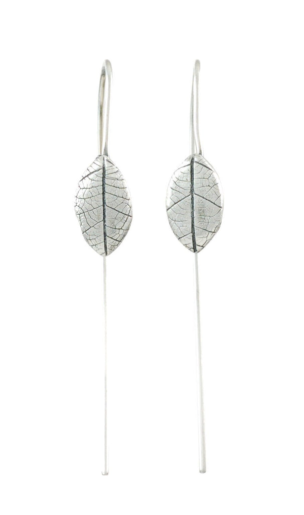 Leaf Imprint Earrings in Sterling Silver - Made to Order - Beth Cyr Handmade Jewelry
