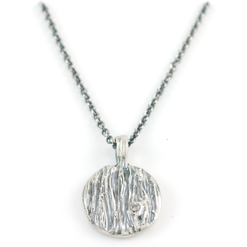 Tree Bark Pendant with Moissanite Knot in Sterling Silver - Made to Order - Beth Cyr Handmade Jewelry