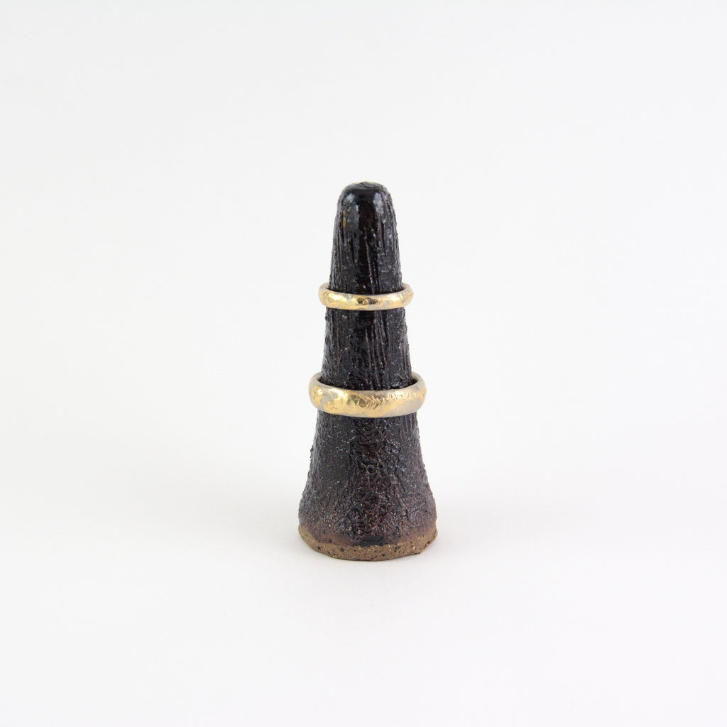 Conical Ring Holder with Tree Bark Texture - Ceramic Stoneware in Dark Midnight - Beth Cyr Handmade Jewelry