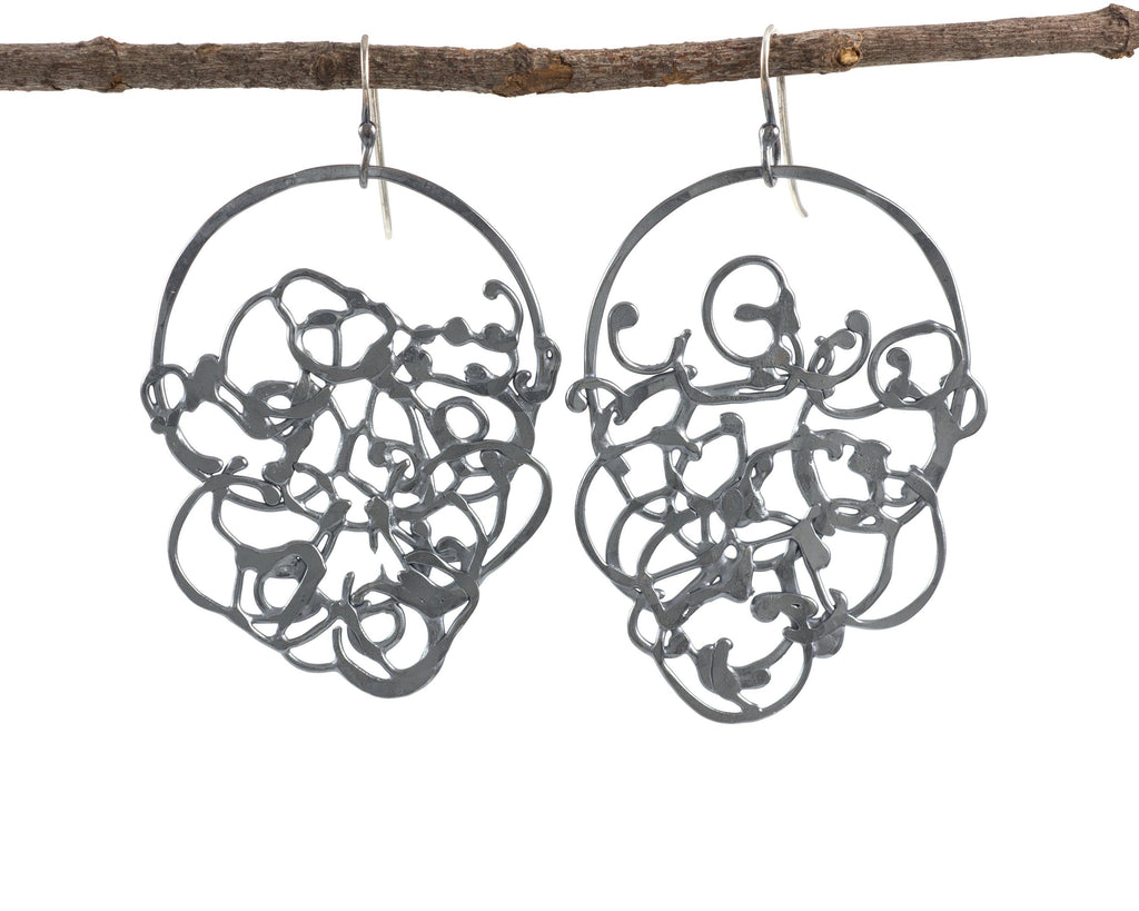 Circle and Hanging Organic Vine Earrings in Sterling Silver #24 - Ready to Ship - Beth Cyr Handmade Jewelry