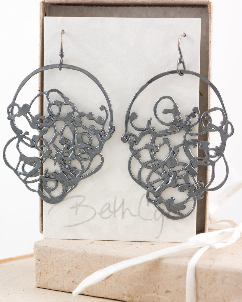 Circle and Hanging Organic Vine Earrings in Sterling Silver #24 - Ready to Ship - Beth Cyr Handmade Jewelry