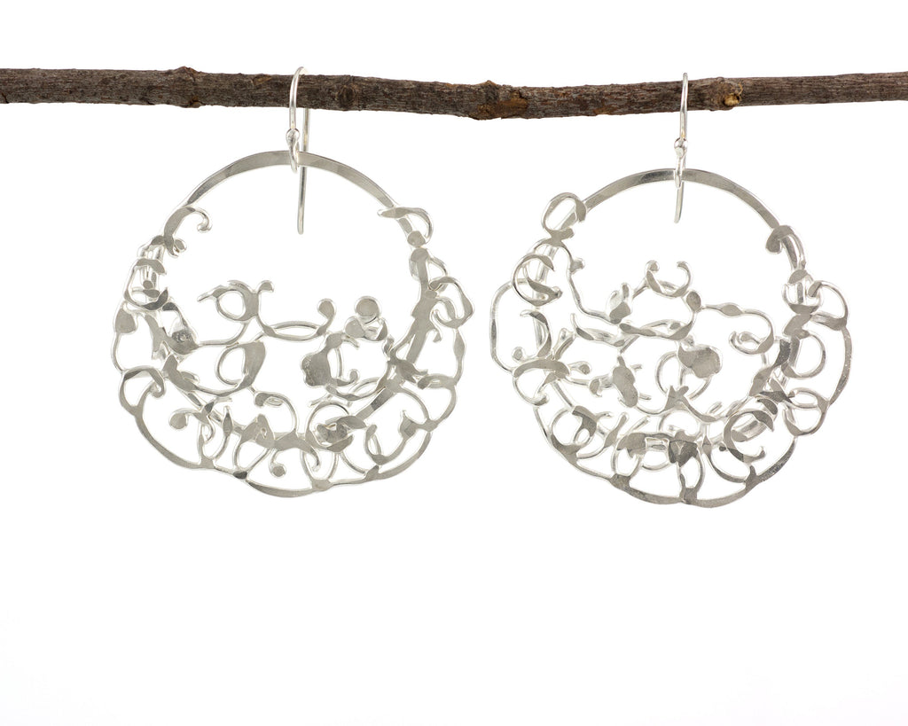 Circle and Climbing Organic Vine Earrings in Sterling Silver #27 - Shiny Finish - Ready to Ship - Beth Cyr Handmade Jewelry