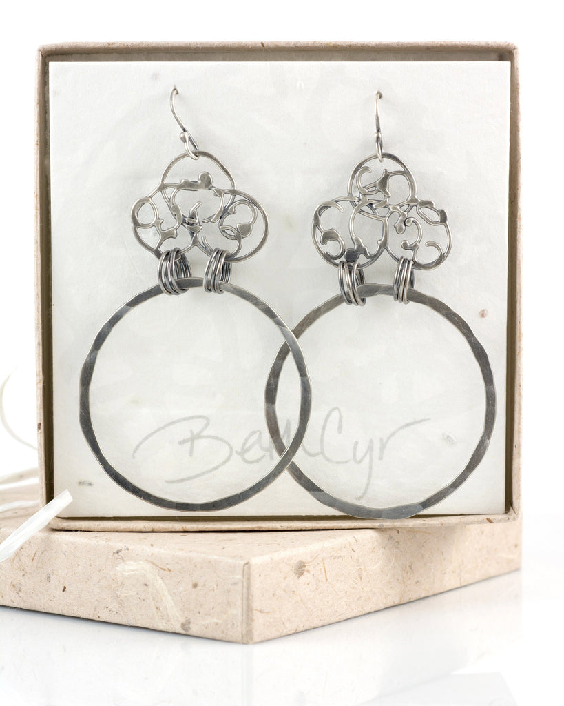 Organic Vine and Large Circle Earrings in Sterling Silver #20 - Ready to Ship - Beth Cyr Handmade Jewelry