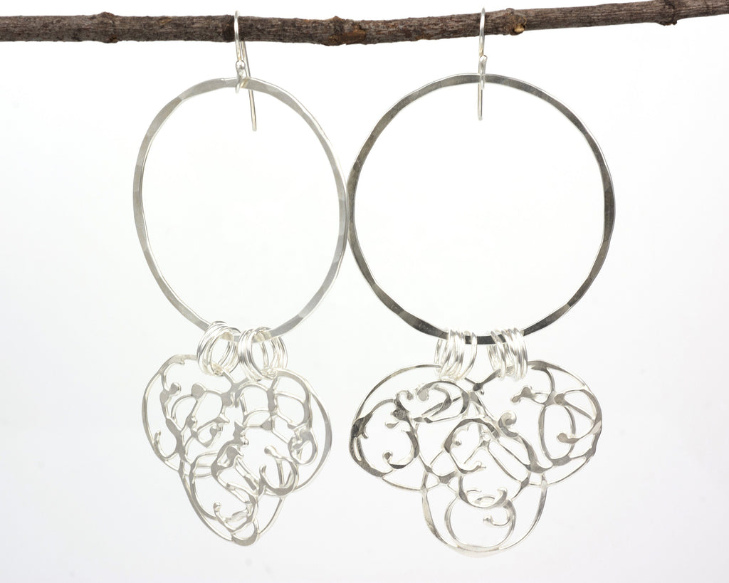 Large Circle and Organic Vine Earrings in Sterling Silver #23 - Ready to Ship - Beth Cyr Handmade Jewelry