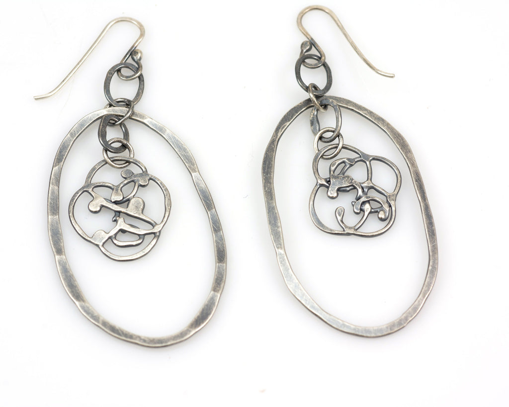 Large Oval and Organic Vine Earrings in Sterling Silver #21 - Ready to Ship - Beth Cyr Handmade Jewelry