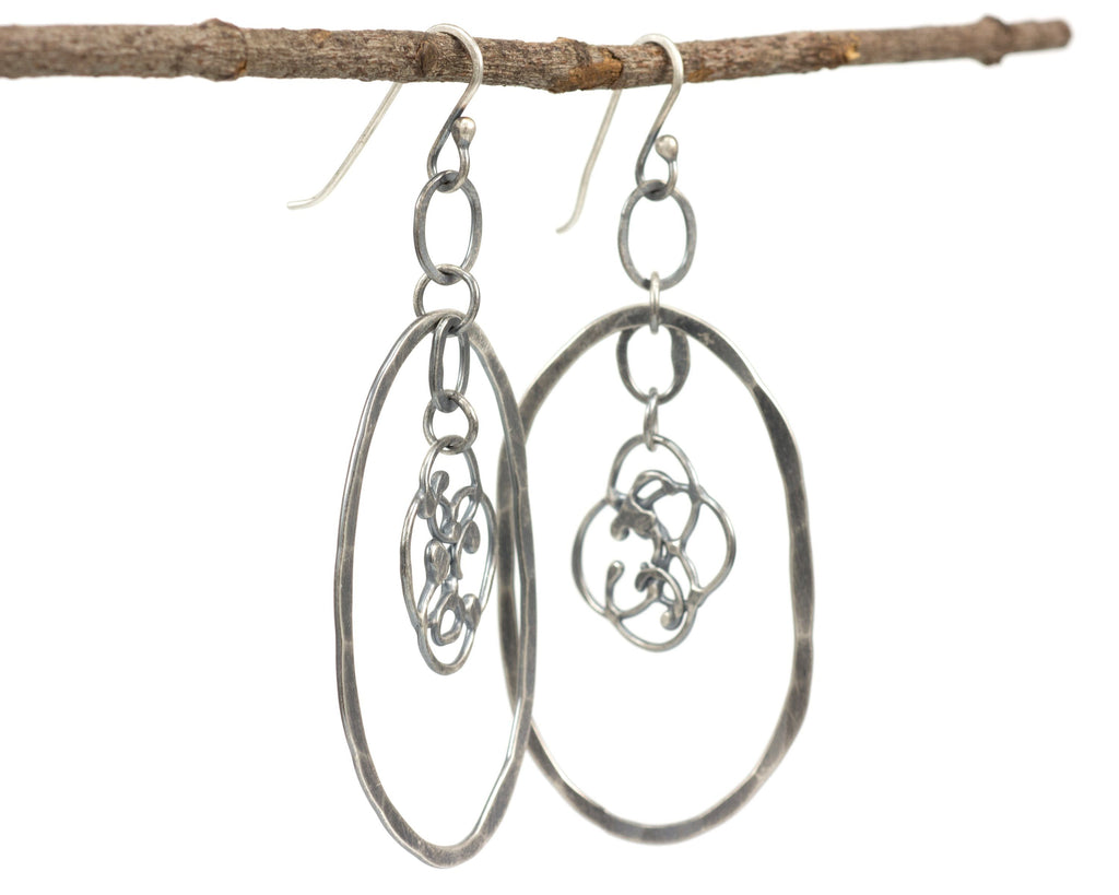 Large Oval and Organic Vine Earrings in Sterling Silver #21 - Ready to Ship - Beth Cyr Handmade Jewelry