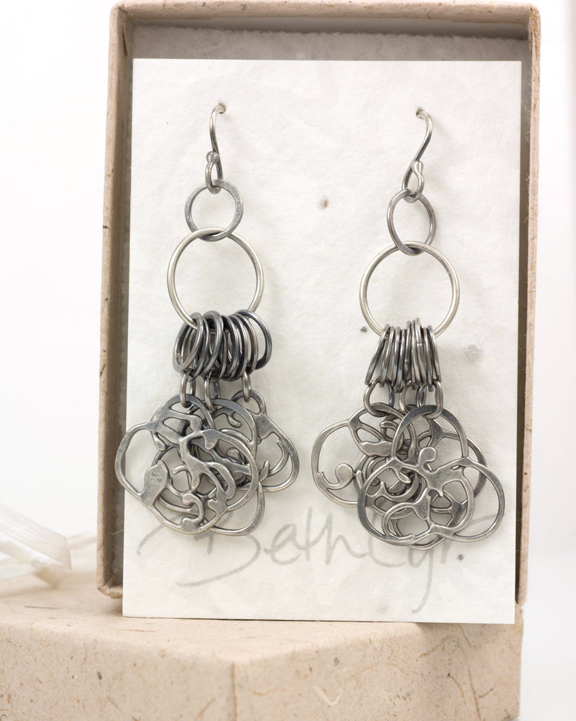 Dangling Organic Vine Charms and Circle Earrings in Sterling Silver #22 - Ready to Ship - Beth Cyr Handmade Jewelry