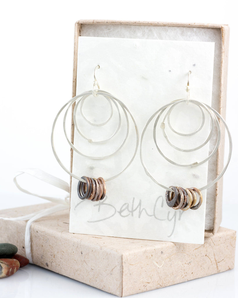 Four Circle Earrings in Sterling Silver #6 - Ready to ship - Beth Cyr Handmade Jewelry