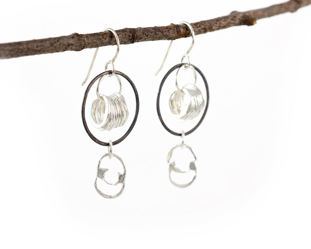 Circle Comet Earrings in Sterling Silver and Fine Silver #12 - Ready to Ship - Beth Cyr Handmade Jewelry