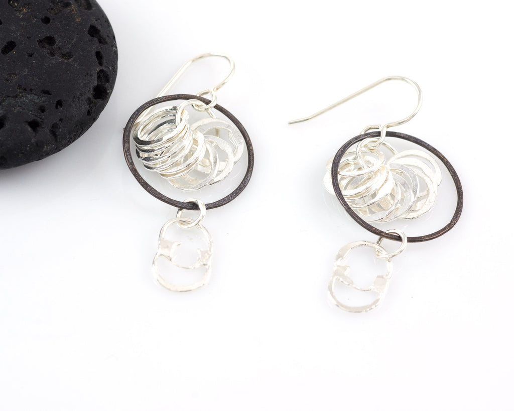 Circle Comet Earrings in Sterling Silver and Fine Silver #12 - Ready to Ship - Beth Cyr Handmade Jewelry