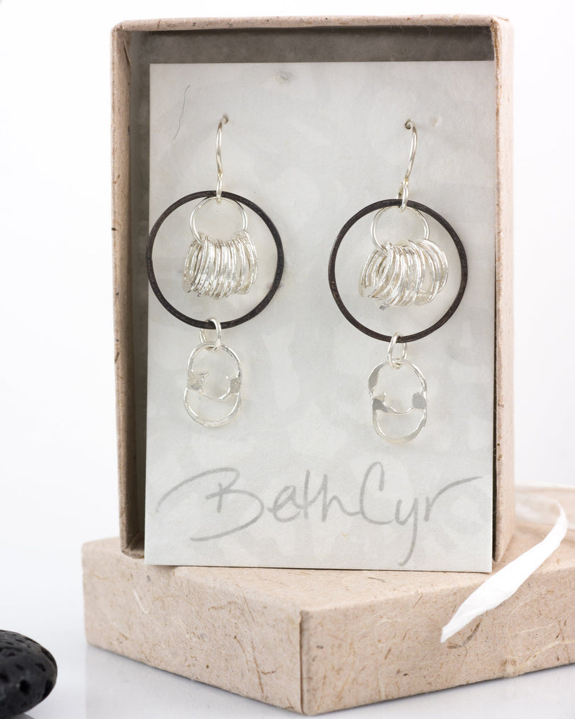 Circle Comet Earrings in Sterling Silver and Fine Silver #12 - Ready to Ship - Beth Cyr Handmade Jewelry