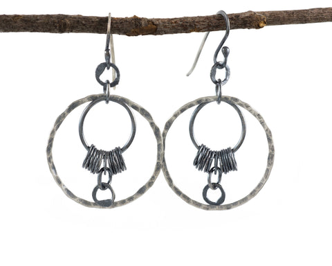 Circle La Luna Earrings in Sterling Silver and Fine Silver #13 - Ready to Ship - Beth Cyr Handmade Jewelry