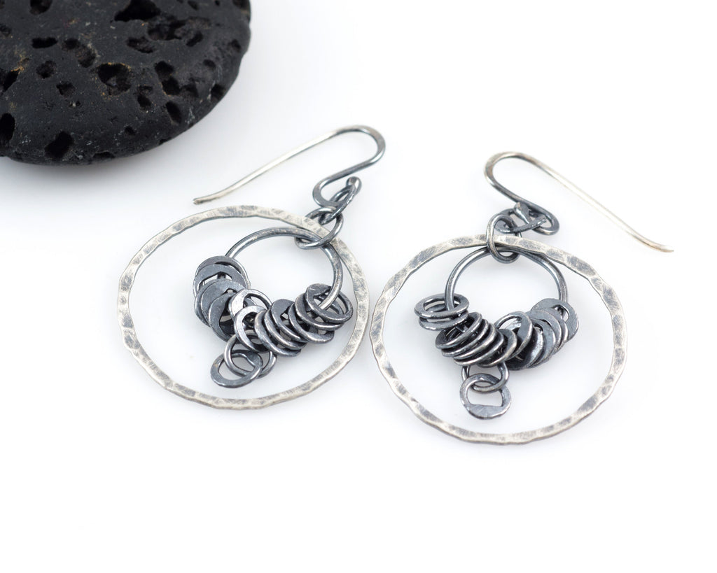 Circle La Luna Earrings in Sterling Silver and Fine Silver #13 - Ready to Ship - Beth Cyr Handmade Jewelry