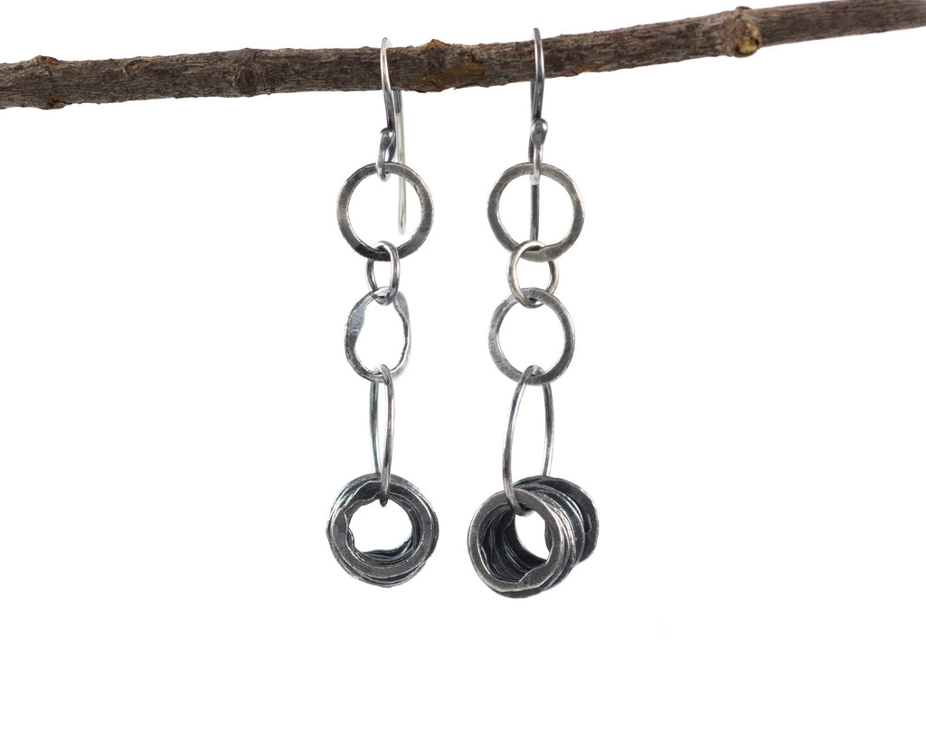 Circle Cluster Earrings in Sterling Silver and Fine Silver with Dark Patina #14 - Ready to Ship - Beth Cyr Handmade Jewelry