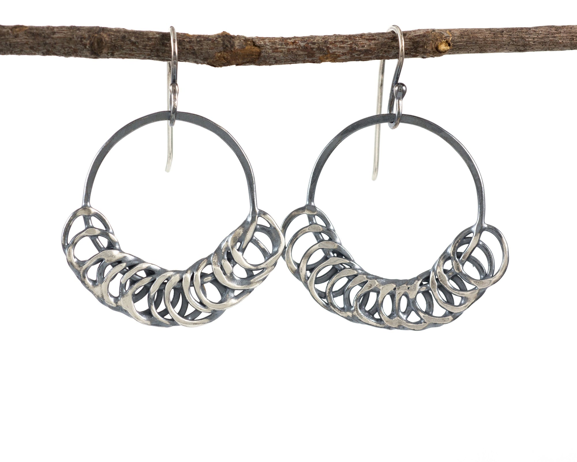 Segmented Circle Earrings in Sterling Silver 