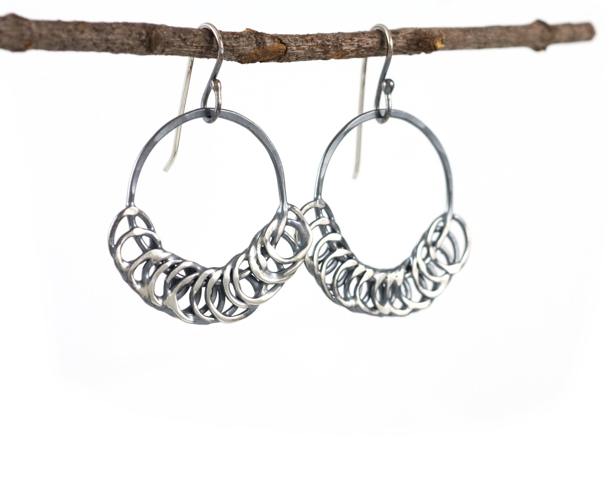 Segmented Circle Earrings in Sterling Silver 