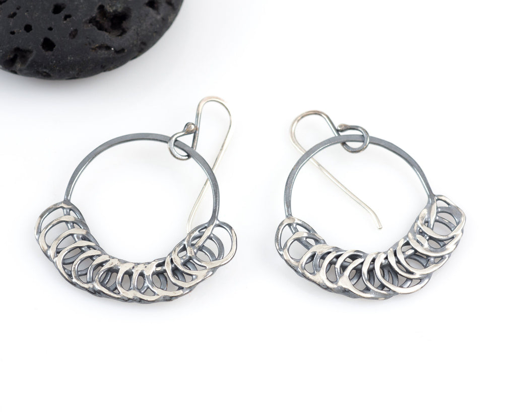 Segmented Circle Earrings in Sterling Silver #17 - Ready to Ship - Beth Cyr Handmade Jewelry
