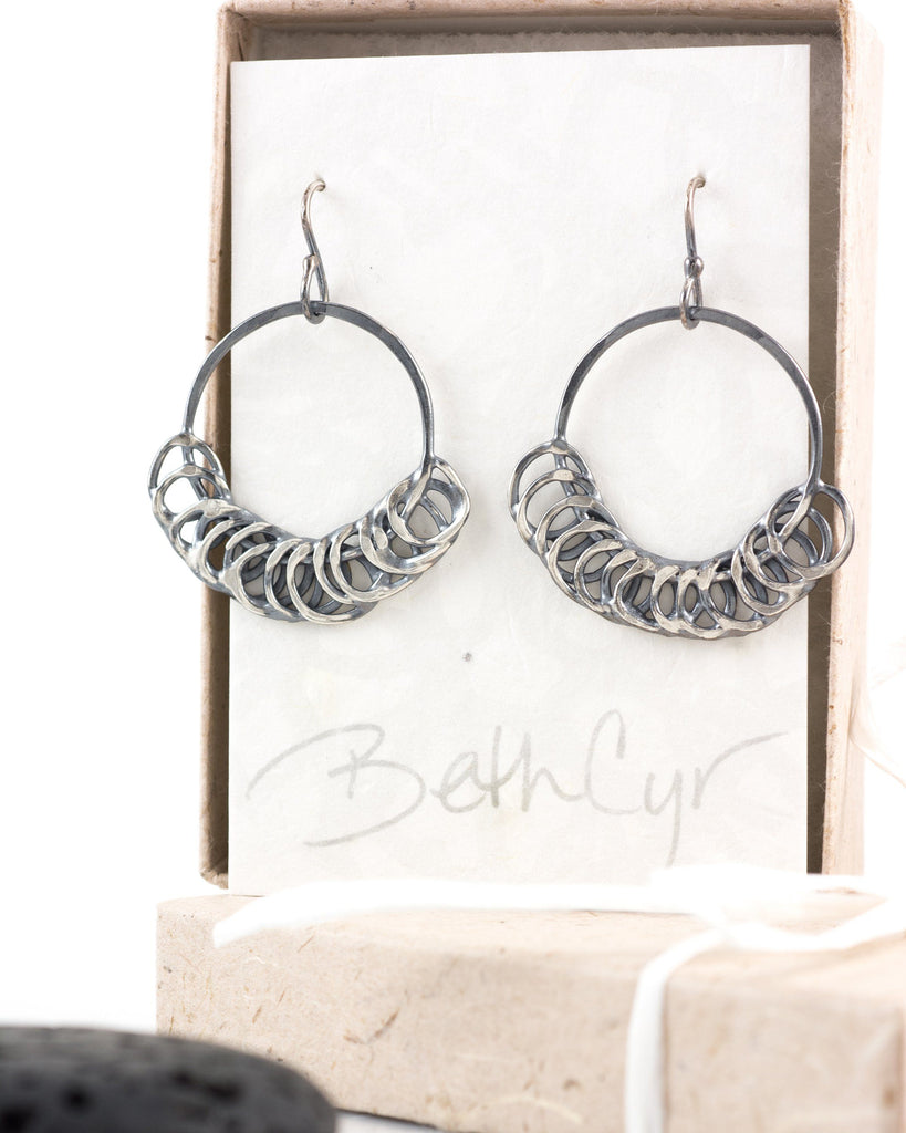 Segmented Circle Earrings in Sterling Silver #17 - Ready to Ship - Beth Cyr Handmade Jewelry