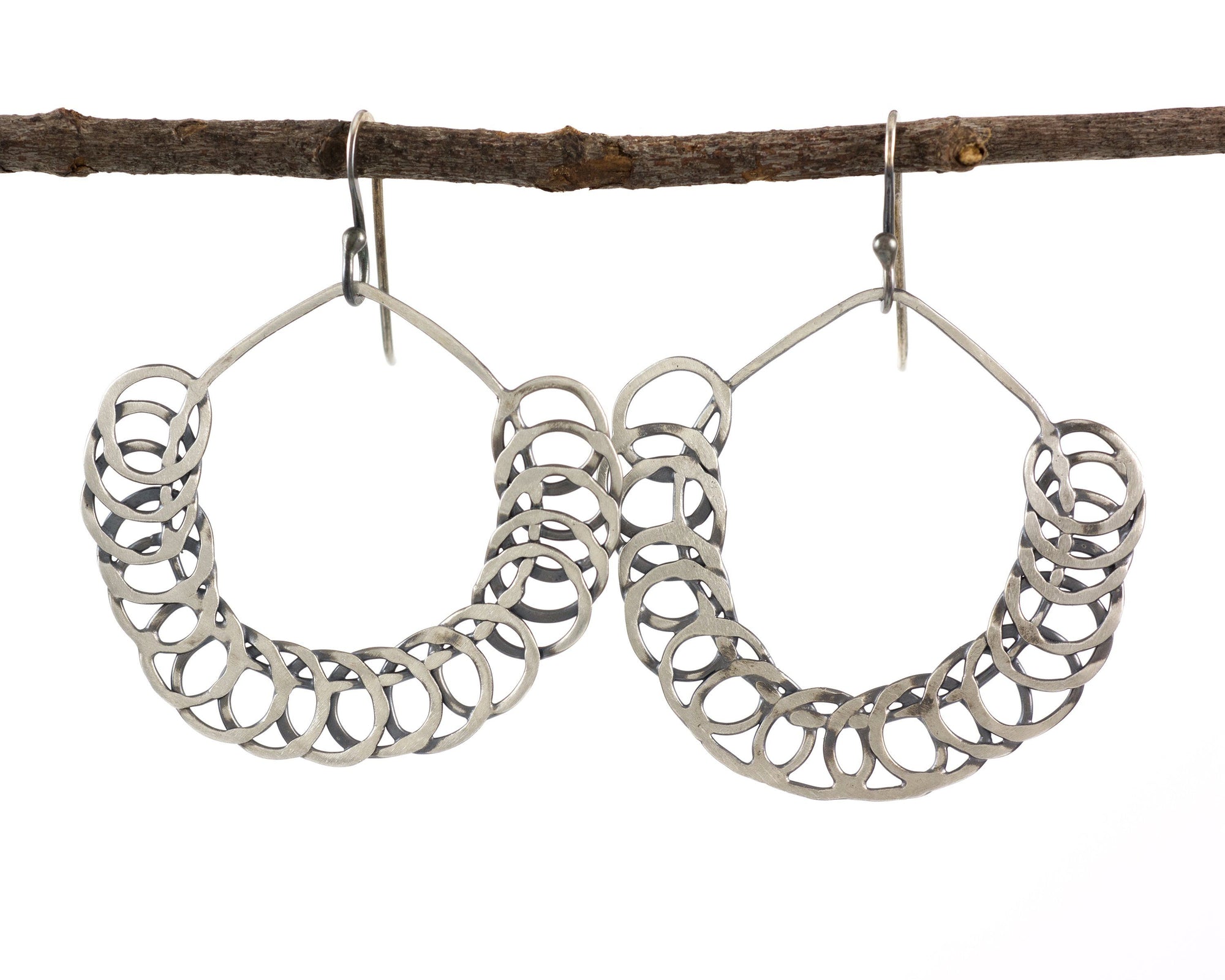 Segmented Circle Earrings in Sterling Silver 