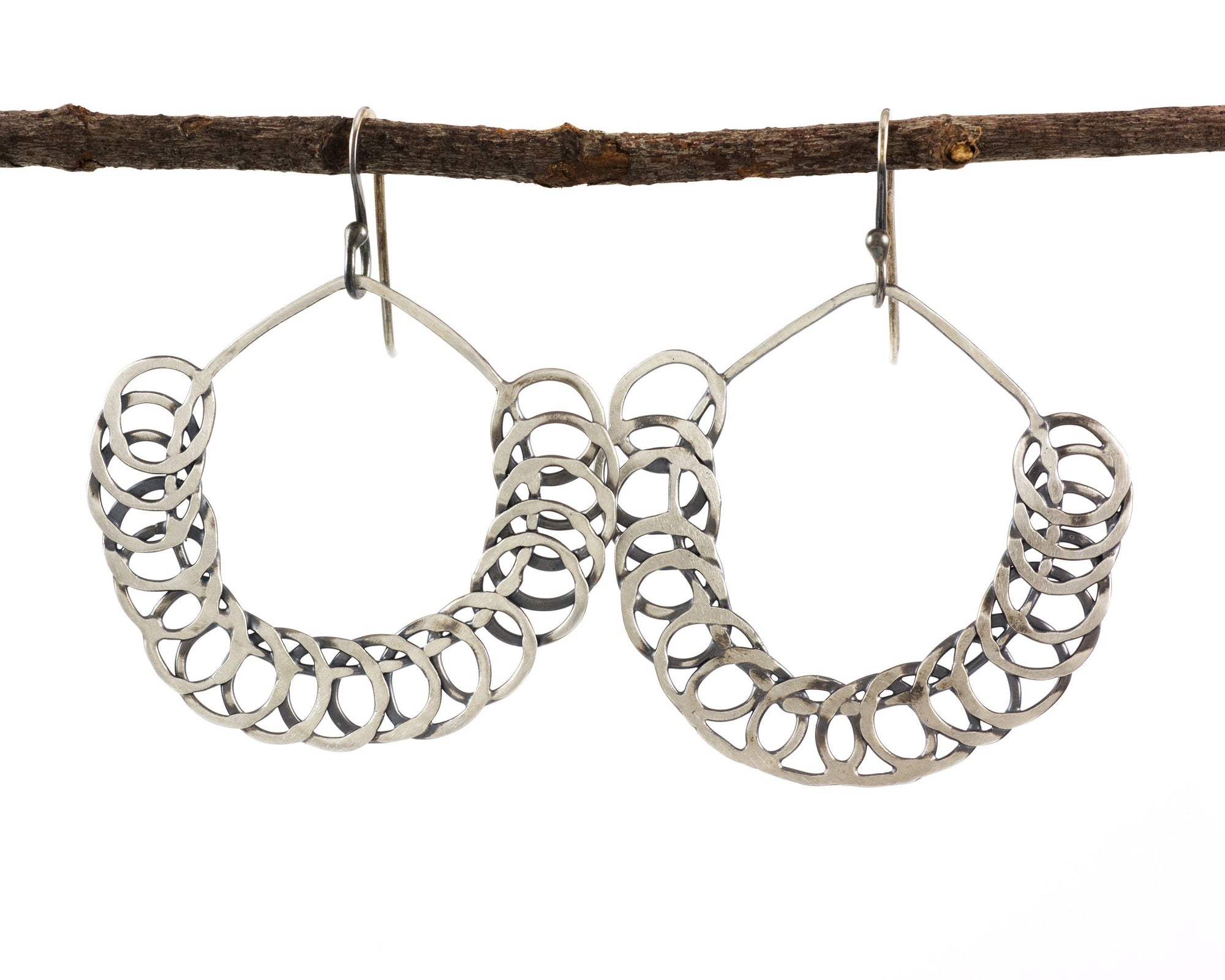Segmented Circle Earrings in Sterling Silver 