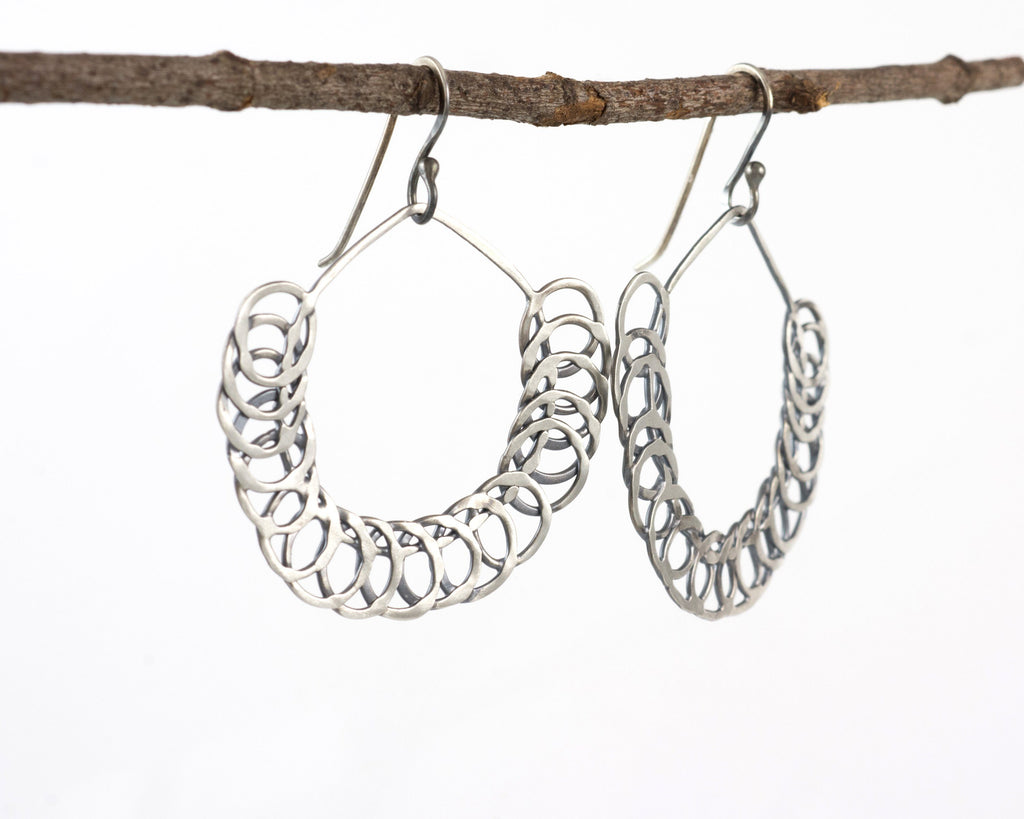 Segmented Circle Earrings in Sterling Silver #16 - Ready to Ship - Beth Cyr Handmade Jewelry