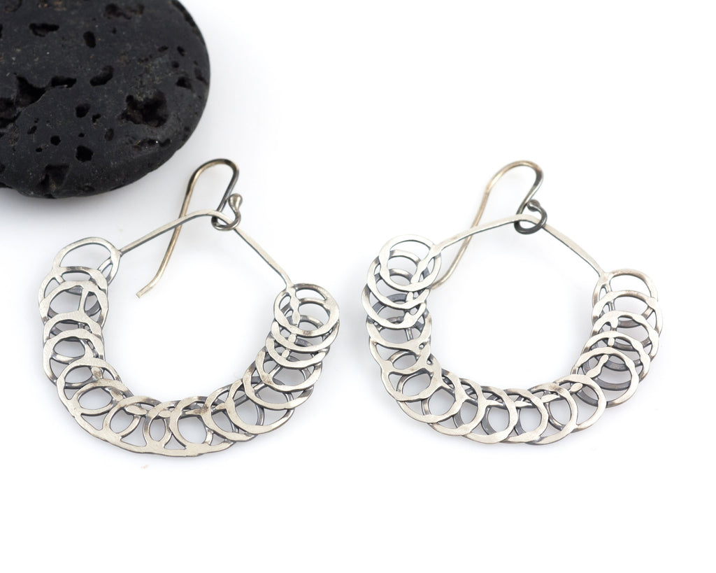 Segmented Circle Earrings in Sterling Silver #16 - Ready to Ship - Beth Cyr Handmade Jewelry