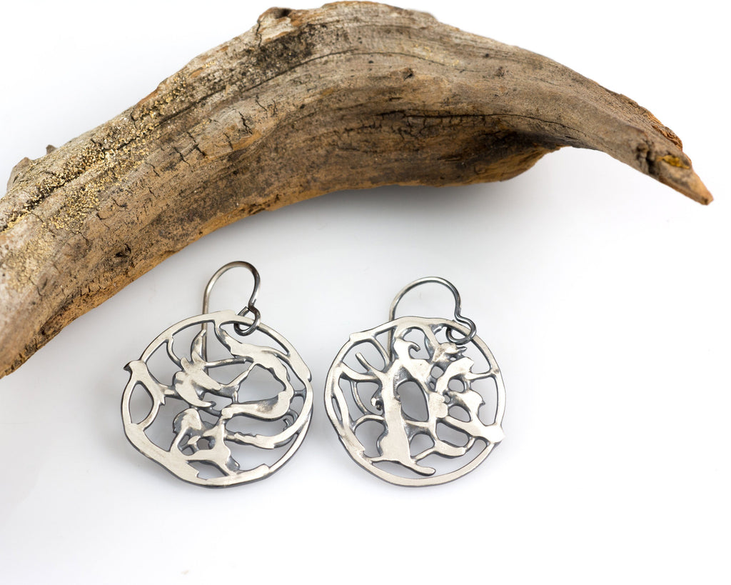 Driftwood Circle Earrings in Sterling Silver #18 - Ready to Ship - Beth Cyr Handmade Jewelry