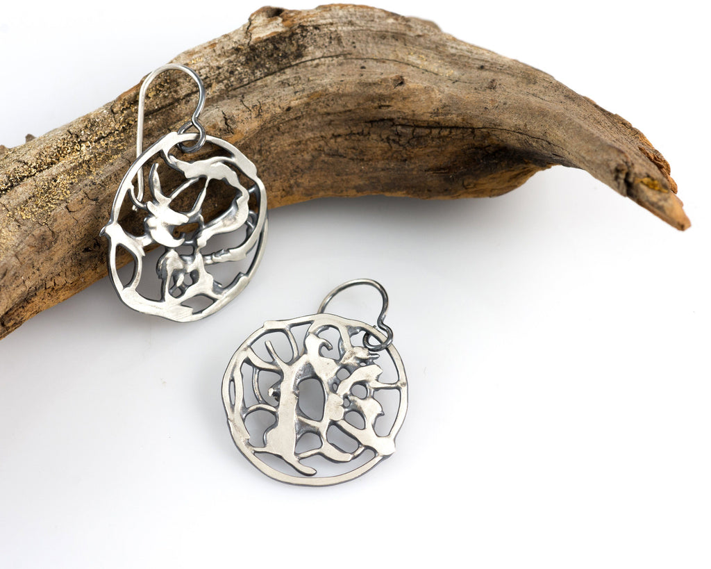 Driftwood Circle Earrings in Sterling Silver #18 - Ready to Ship - Beth Cyr Handmade Jewelry