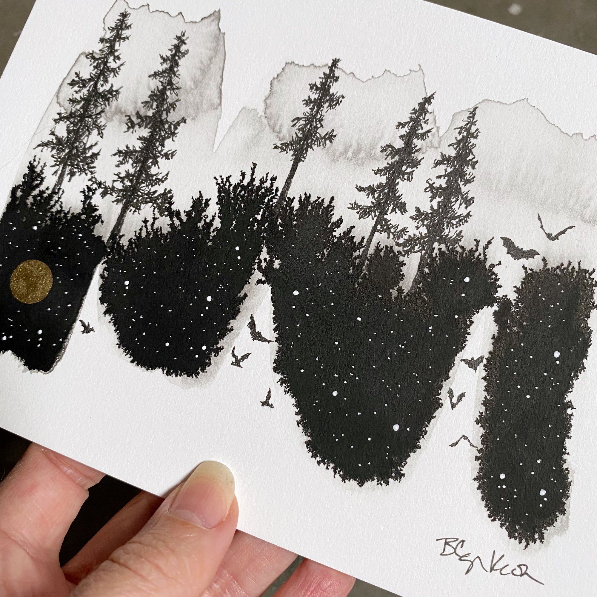 Inktober 2022 Day 3 - Bat - In the caves - Original Art