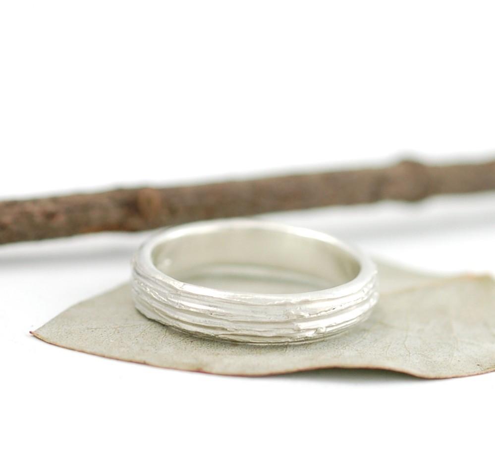 Tree Bark Wedding Rings in Palladium Sterling Silver  - Made to Order - Beth Cyr Handmade Jewelry