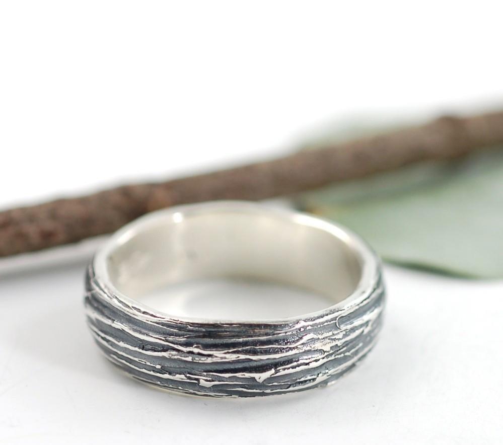 Tree Bark Wedding Rings in Palladium Sterling Silver  - Made to Order - Beth Cyr Handmade Jewelry