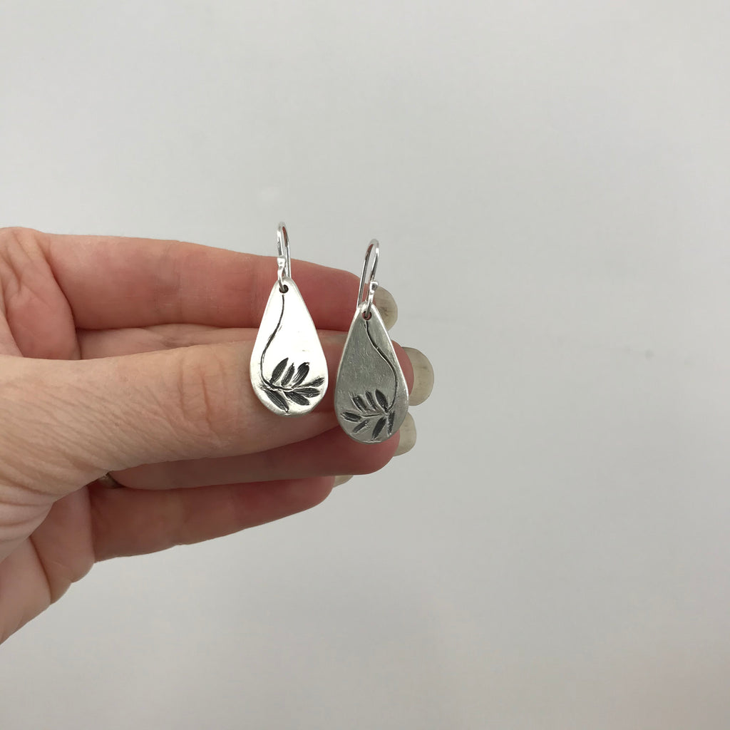 Botanical Imprint earrings - sterling silver - ready to ship - Beth Cyr Handmade Jewelry