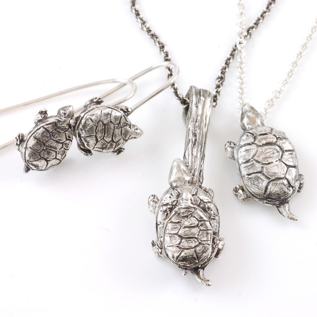 Mom and Tiny Turtle Pendant in Sterling Silver - Ready to Ship - Beth Cyr Handmade Jewelry