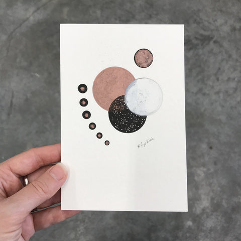 Rose Gold Circle - Postcard Experiment - original drawing - Beth Cyr Handmade Jewelry