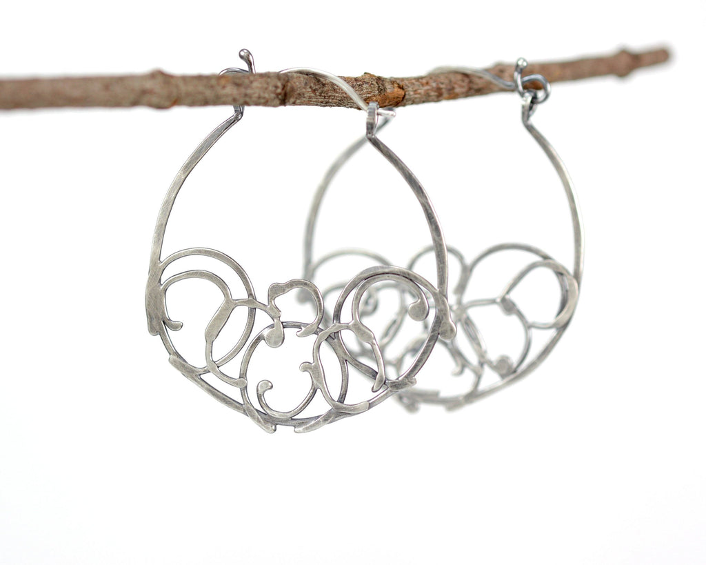 Medium Organic Vine Hoops and Circle Earrings in Sterling Silver - Made to Order - Beth Cyr Handmade Jewelry