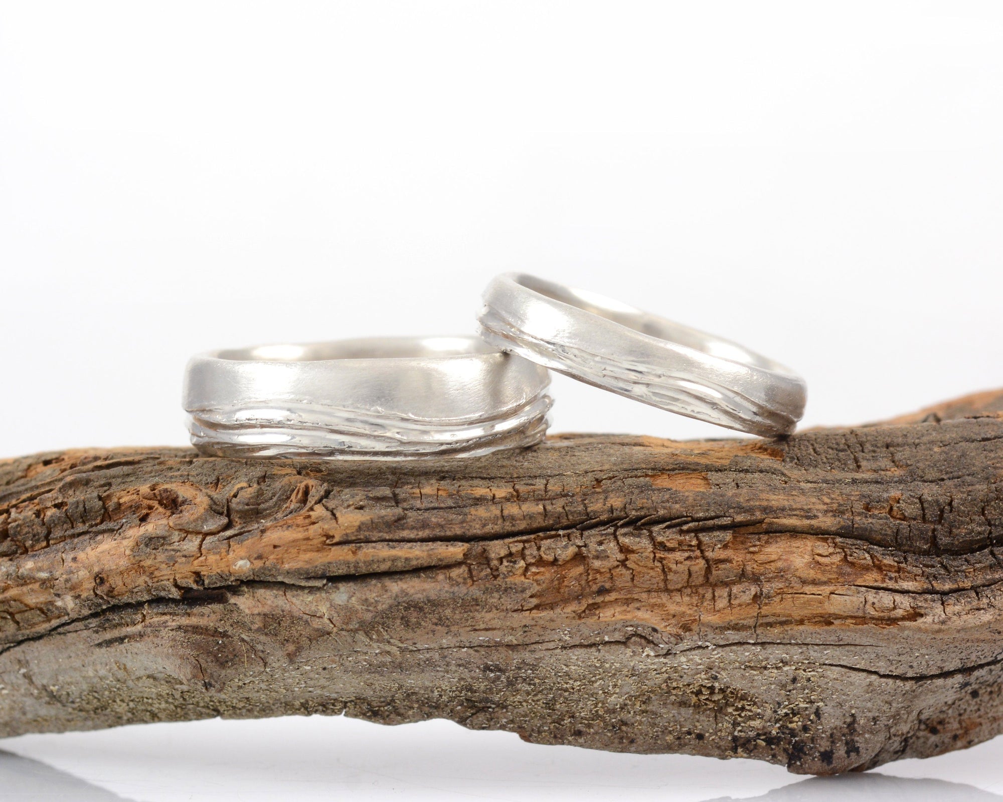 Sea and Sky Wedding Rings in Palladium Sterling Silver - Made to order - Beth Cyr Handmade Jewelry