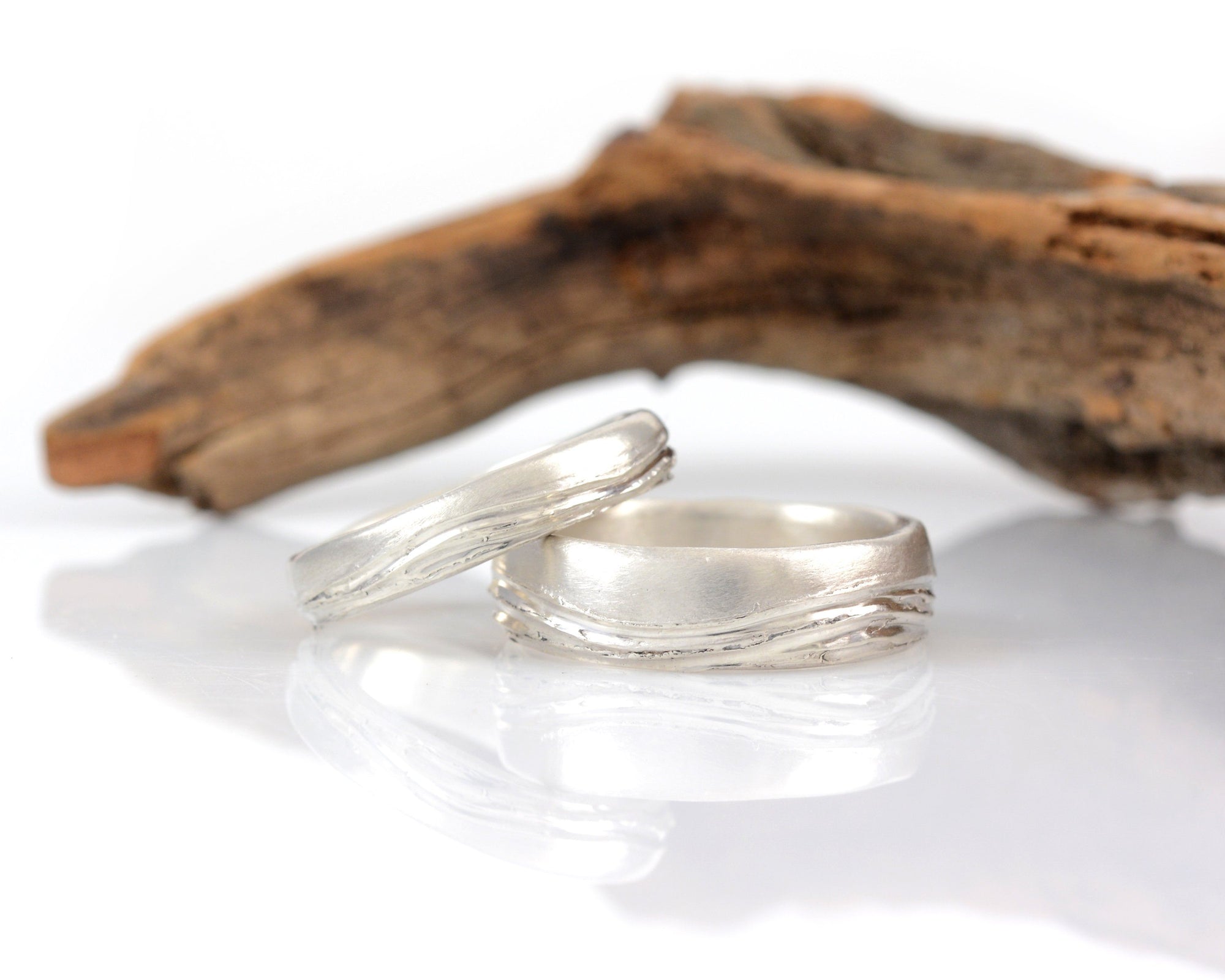 Sea and Sky Wedding Rings in Palladium Sterling Silver - Made to order - Beth Cyr Handmade Jewelry