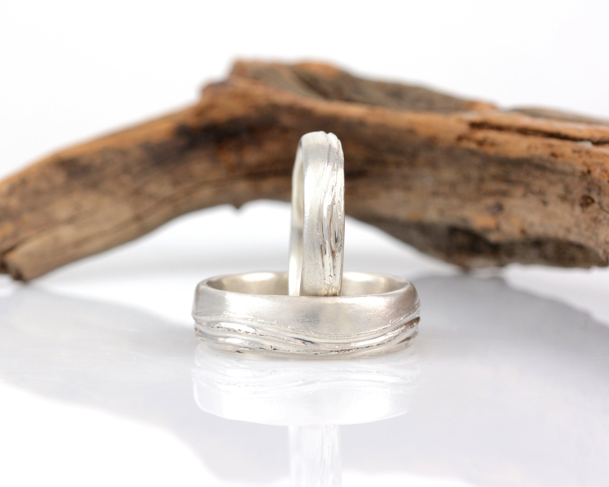 Sea and Sky Wedding Rings in Palladium Sterling Silver - Made to order - Beth Cyr Handmade Jewelry