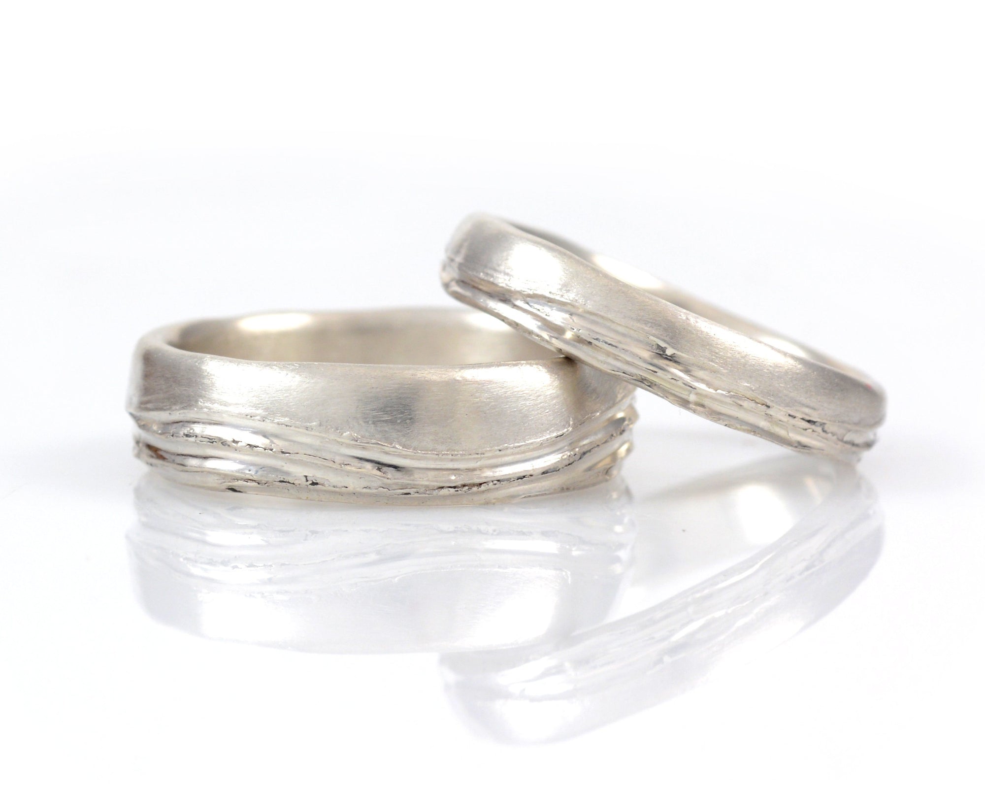 Sea and Sky Wedding Rings in Palladium Sterling Silver - Made to order - Beth Cyr Handmade Jewelry