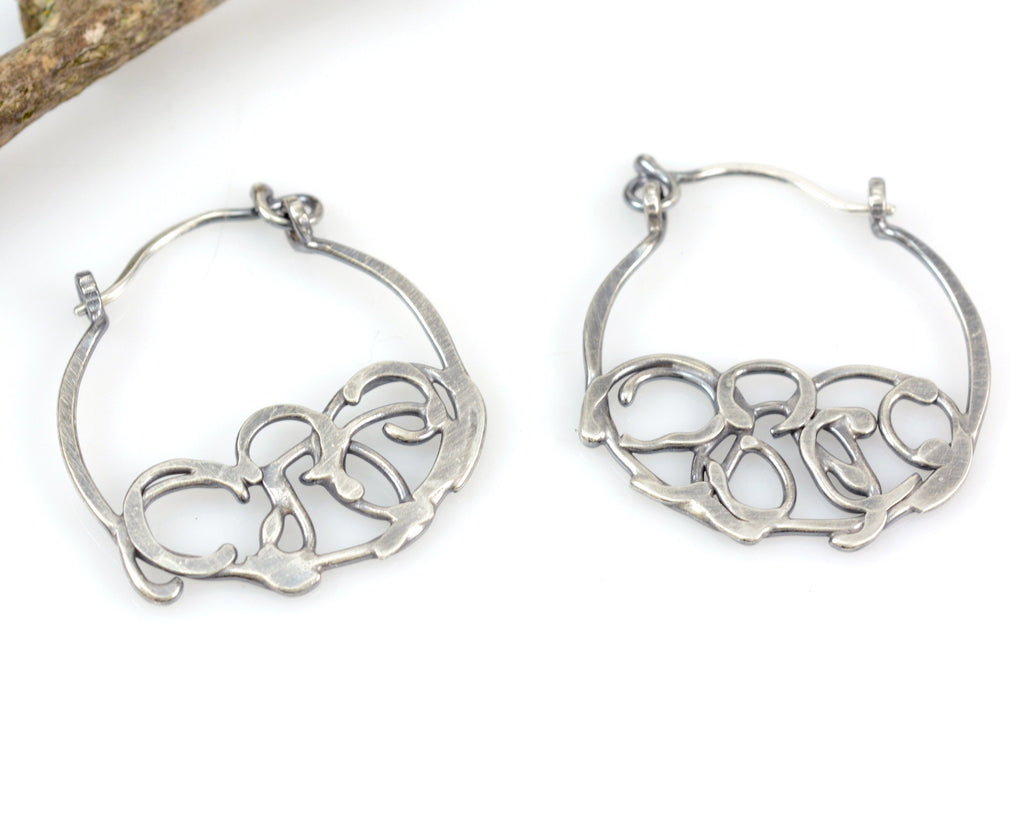 Small Organic Vine Hoops and Circle Earrings in Sterling Silver - Ready to Ship - Beth Cyr Handmade Jewelry