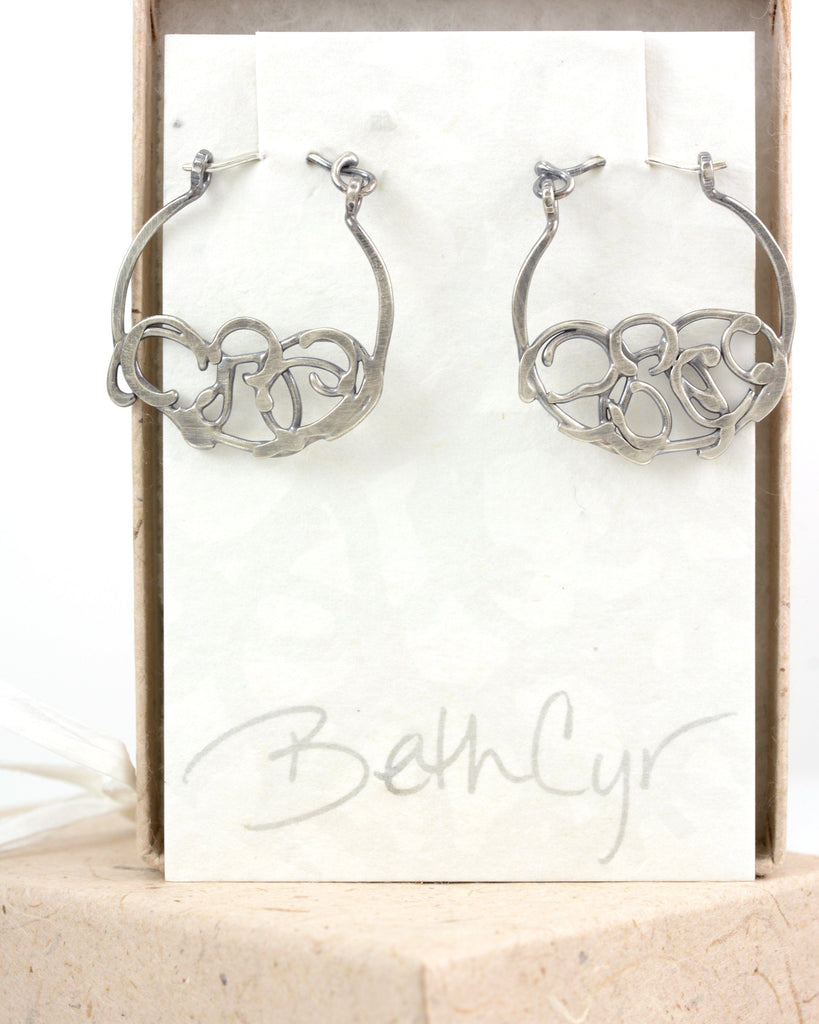 Small Organic Vine Hoops and Circle Earrings in Sterling Silver - Ready to Ship - Beth Cyr Handmade Jewelry