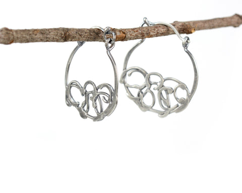 Small Organic Vine Hoops and Circle Earrings in Sterling Silver - Ready to Ship - Beth Cyr Handmade Jewelry