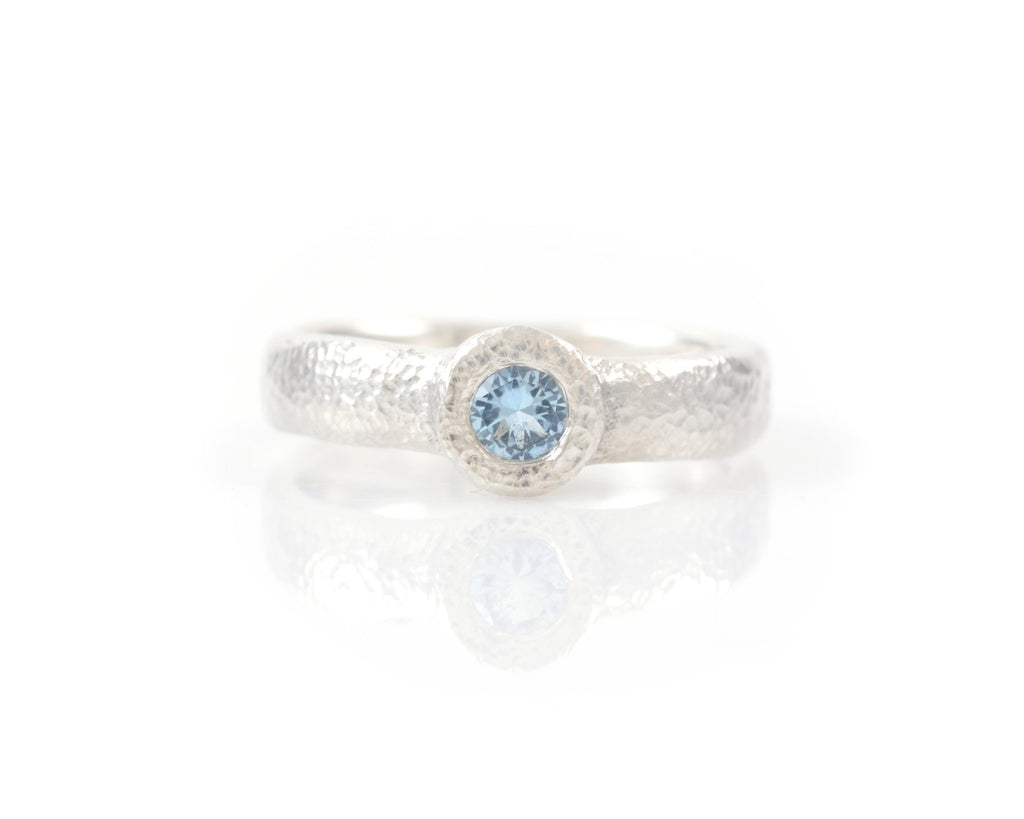 Sands of Time Engagement Ring with Aquamarine in Palladium Sterling Silver - 6.75 - Ready to Ship - Beth Cyr Handmade Jewelry