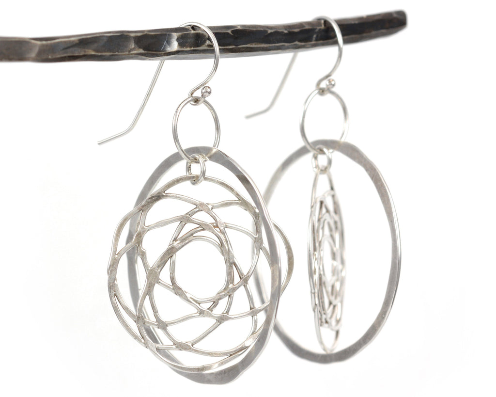 Atomic Organic Vine and Circle Earrings in Sterling Silver - Ready to Ship - Beth Cyr Handmade Jewelry