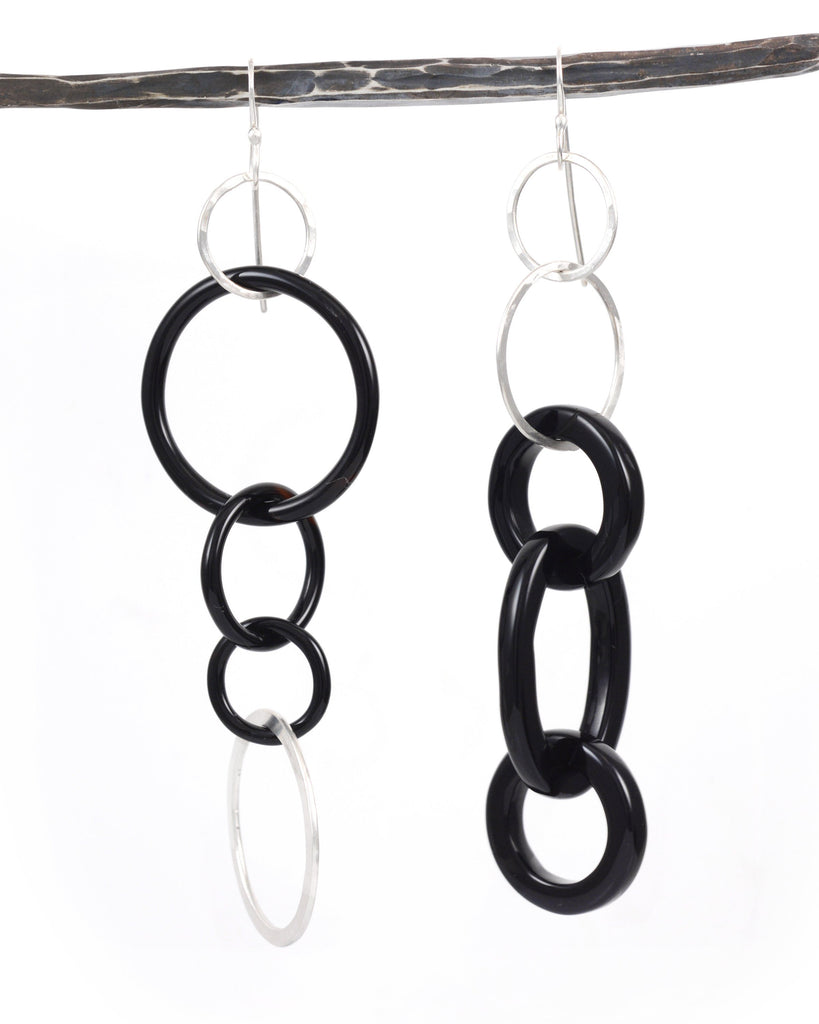 Black Agate and Sterling Silver Circle Earrings - Ready to Ship - Beth Cyr Handmade Jewelry