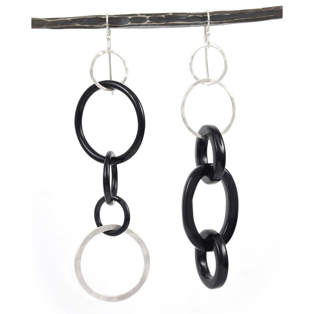 Black Agate and Sterling Silver Circle Earrings - Ready to Ship - Beth Cyr Handmade Jewelry