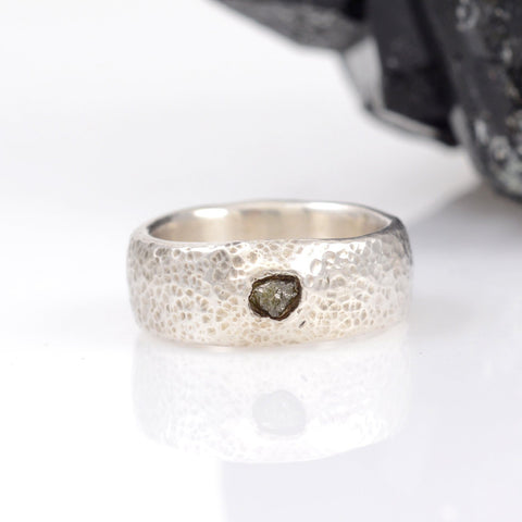 Tiny Hammered Dimpled Band with Rough Diamond in Palladium Sterling Silver - size 5.5 - Ready to Ship - Beth Cyr Handmade Jewelry