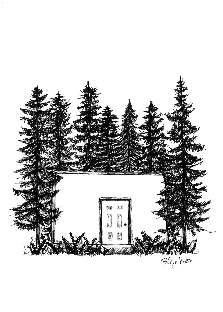 A door in a wall in the woods - Original Drawing - 5" x 7"
