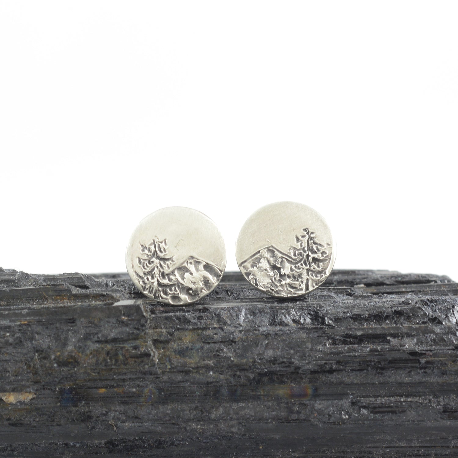 Landscape Earrings - Fir Tree and Mountain Sterling Silver Post Earrings - Ready to Ship